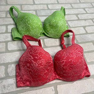 Cacique Lightly Lined Underwire Bra 2 Pack Set Pink Green Women's Plus Size 38DD